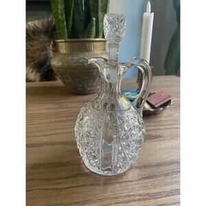 Antique Clear Cut Glass Vinegar Oil Cruet With Stopper Cut Glass Bottle